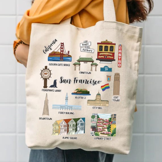 San Francisco California Tote, Retro California Canvas Bag