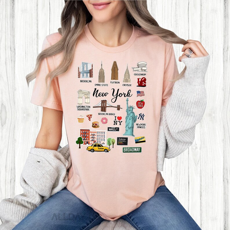 Unisex NYC Landmarks Tee: Iconic City Spirit, Soft Cotton Blend, Durable Stitch image 7