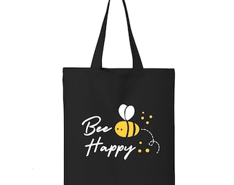Bee Happy Baumwolltasche: Einkaufstasche mit grafischem Motiv