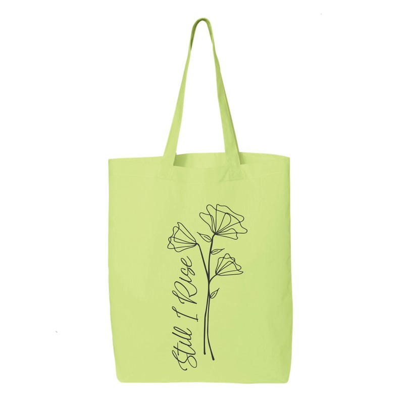 Still I Rise Cotton Tote Bag: Maya Angelou Poem, Wildflower Design image 3