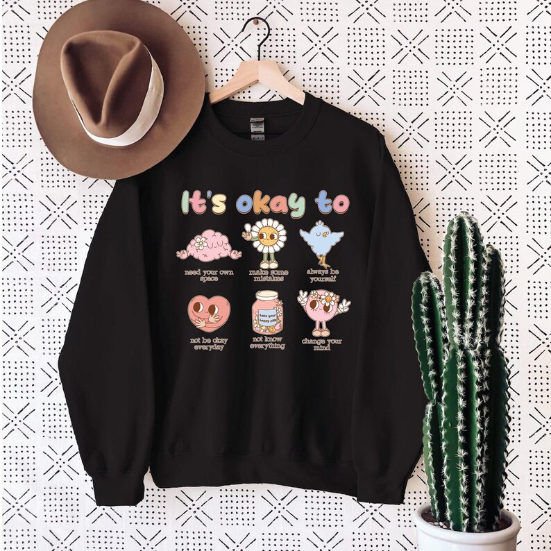 Retro 'It's Okay To' Graphic Tee: Motivational Mental Health Shirt image 7