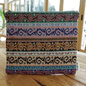 Bolsa de cosméticos com padrão autêntico, presente para ela, bolsa tote estética, bolsa de maquiagem boho reutilizável, bolsa tipo bolsa, bolsa de tecido para moedas, bolsa pequena