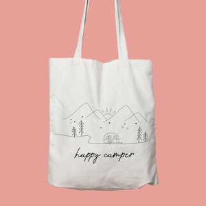 Happy Camper Baumwolltasche: Camping & Wandergeschenk