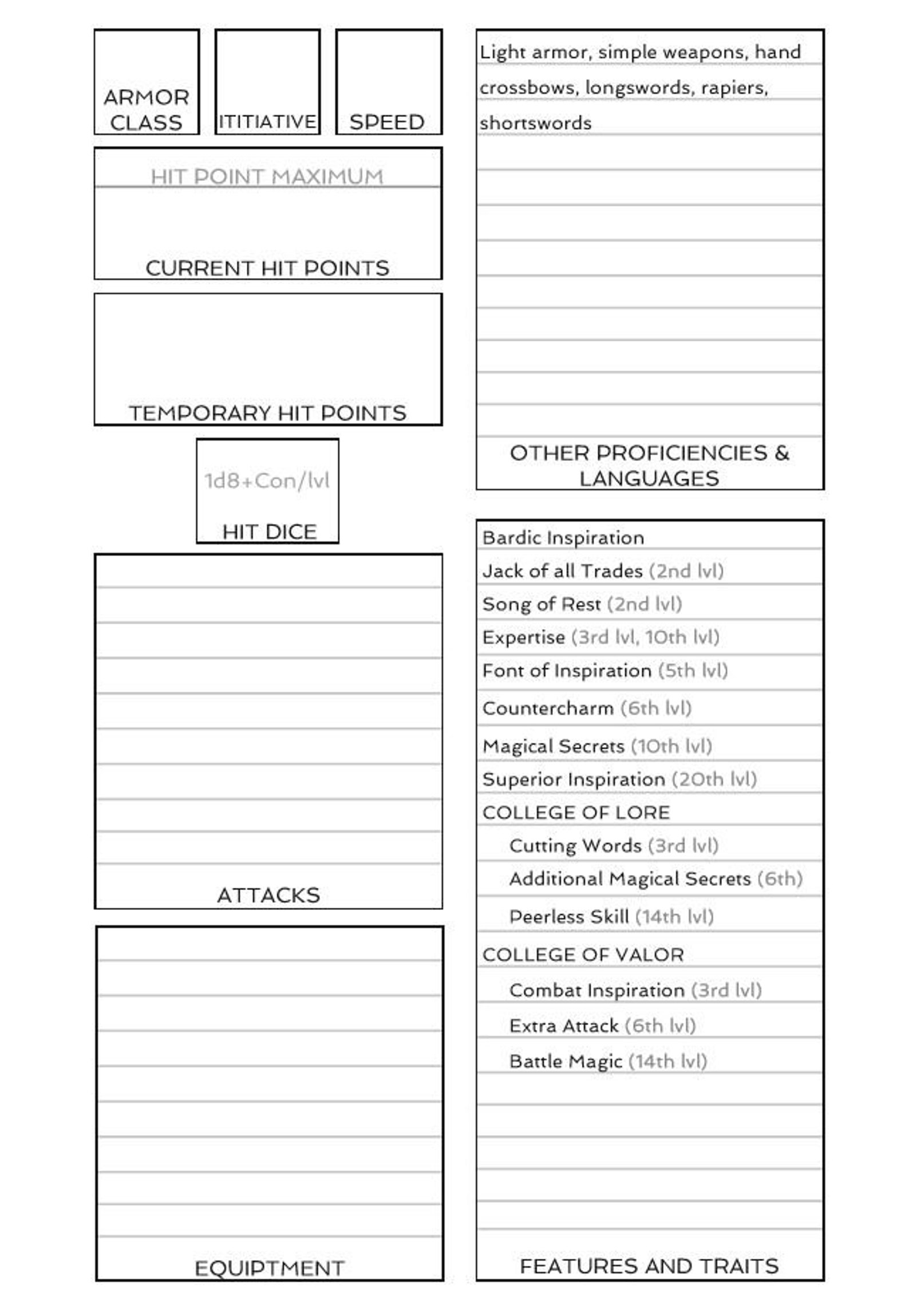Dnd 5e character sheet pdf bard - youthjolo