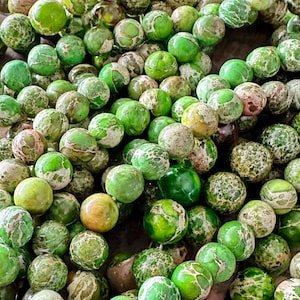 Lime Green Imperial Jasper Bead Strand - 8mm 10mm - Sea Sediment Jasper