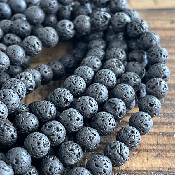 Black Lava Round Bead Strands - 4mm - 6mm - 8mm