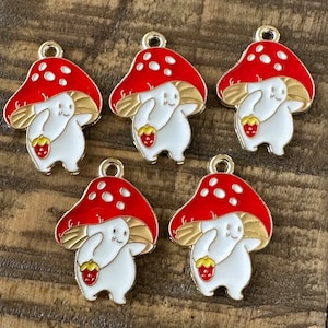 5pc Mushroom Charms for Jewelry Making - Cute mushies