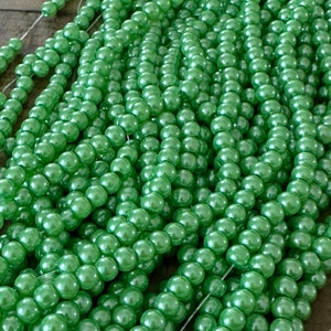 6mm Sea Green Glass Pearl Beads