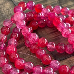 8mm Crimson Pink Crackle Agate Bead Strand