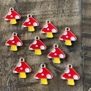 10pc Mushroom Charms for Jewelry Making - Cute mushies
