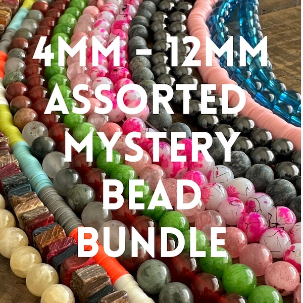 Mystery Bead Strand Bundle - Gemstone - Glass - Wood - Clay - 4mm - 6mm - 8mm - 10mm - 12mm