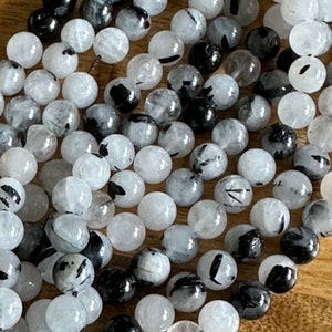 8mm Natural Tourmalinated Quartz Bead Strands - Black Rutilated Quartz