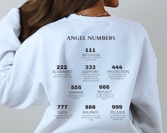 Sudadera Angel Numbers / Impresión trasera / Angel Energy / Sudadera polar / 111 Intuición / 444 Protección / 888 Equilibrio / Alineación / Y2K