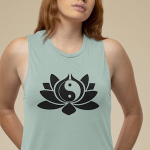 Yin Yang Lotus Muscle Tank | Yoga Tank | Ladies Gym Tank | Tank for Layering | Self Care | Mindfulness | Enlightenment