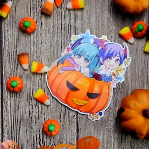 Darkstalkers chibi character Morrigan and Lilith Halloween vinyl sticker