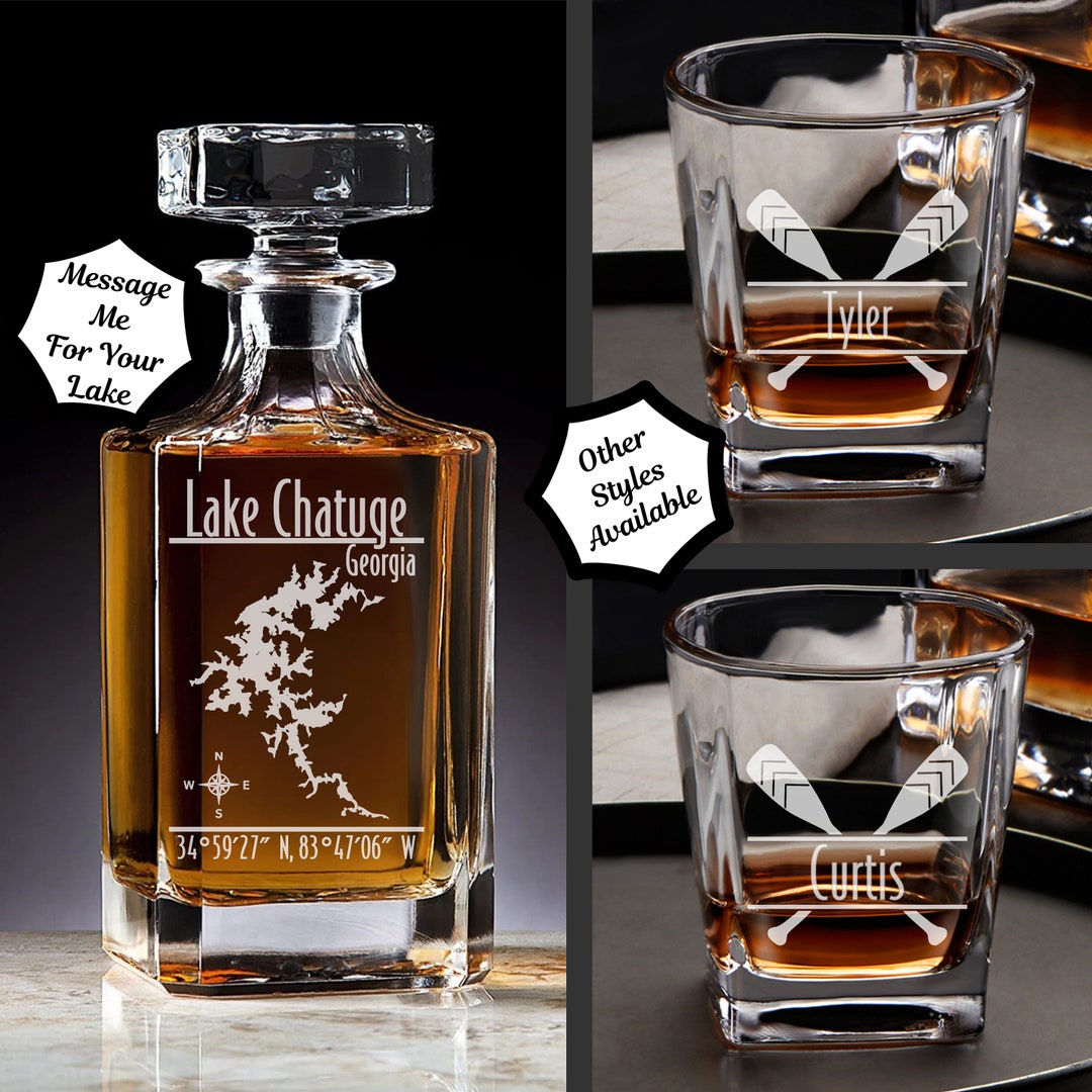 Lake Chatuge Decanter Set Barware Lake Life Gift Lake Decanter