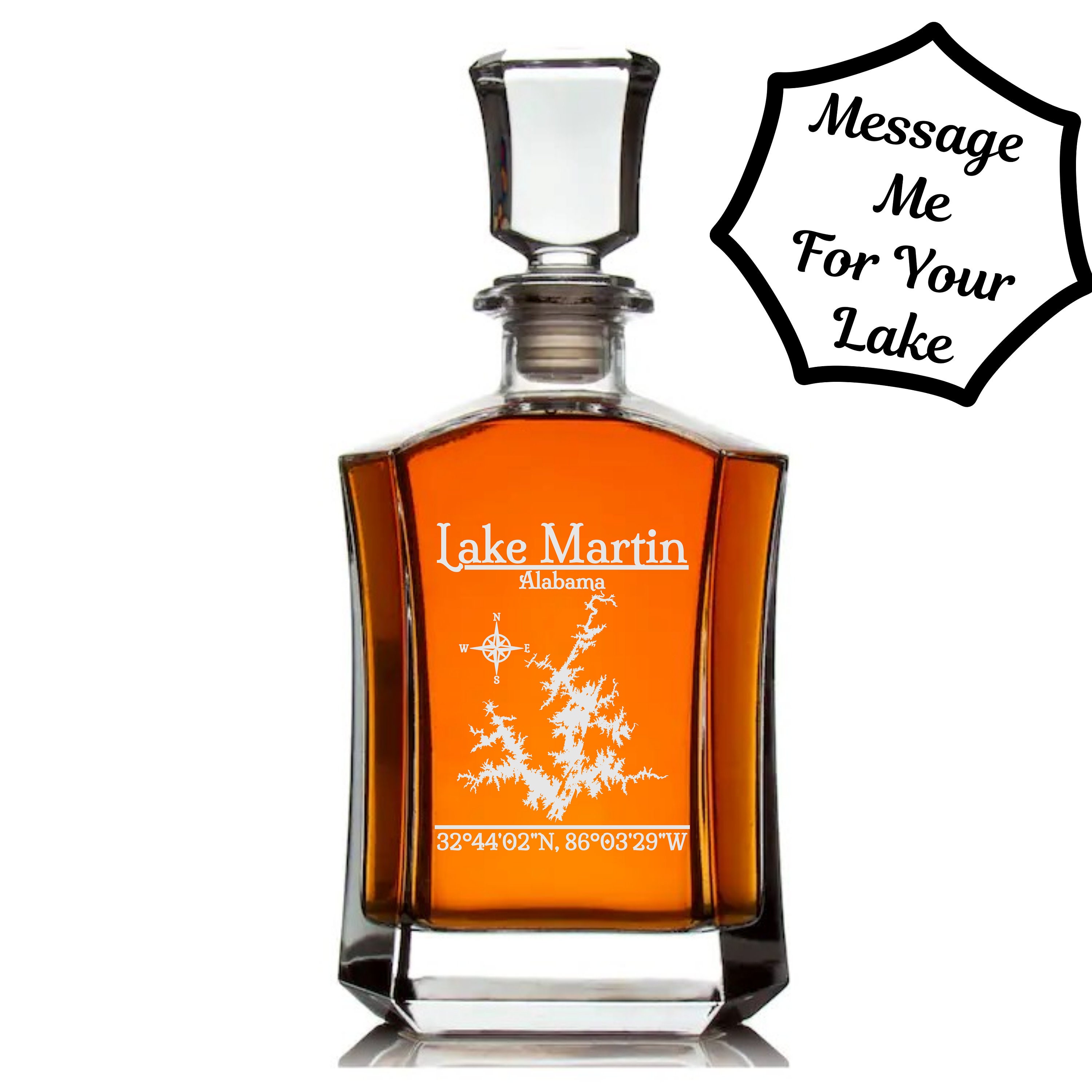 Lake Martin Alabama Whiskey Decanter | Laser Engraved Glass Barware - Etsy