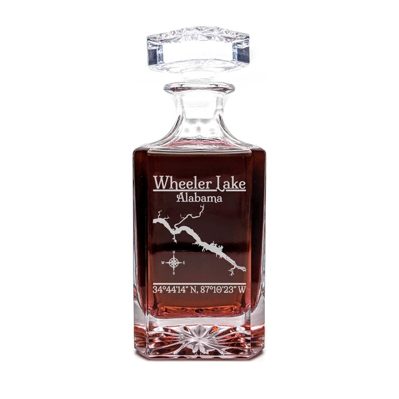 Wheeler Lake Alabama Whiskey Decanter | Laser Engraved Glass Barware - Etsy