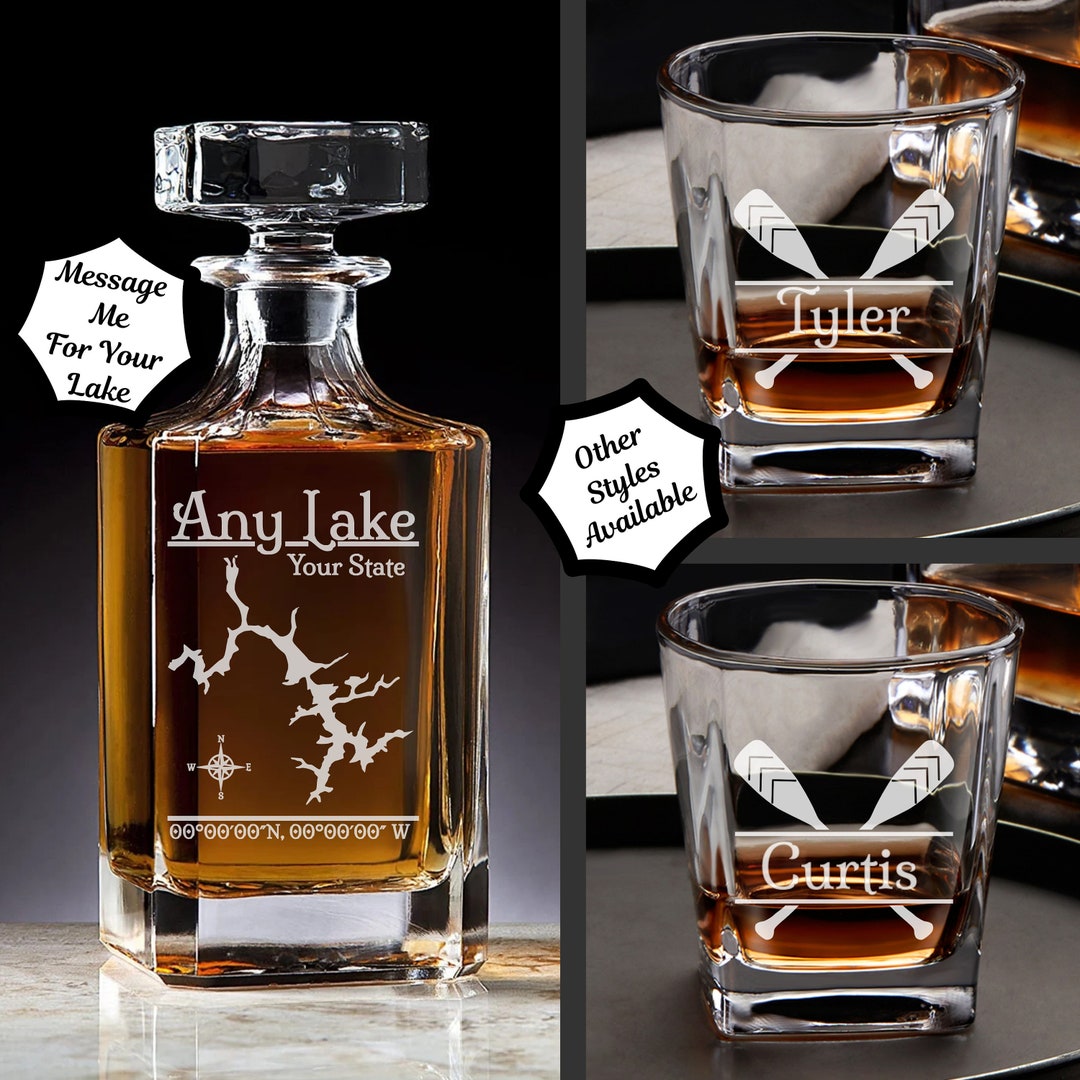 Classic Lake Decanter Set Personalized Barware Lakehouse Gift Custom