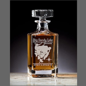 Big Sandy Lake, Minnesota Vintage Style Laser Engraved Glass Whiskey Decanter with Bottle Stopper - Gift for Men & Gift for Women