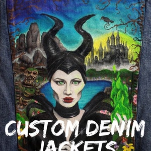 Hand painted Disney jacket hand painted Disney shoes Hand painted sleeping beauty hand painted Maleficent Custom Hand Painted Denim Jackets