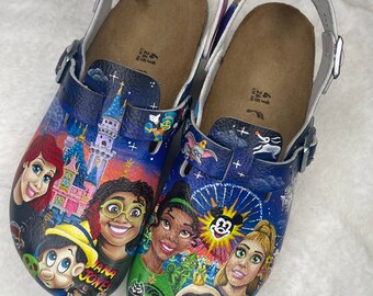 Hand painted Disney Sandals Disney Birkenstocks Disney Shoes Disney flip flop Disney Adult Shoes Disney Clogs