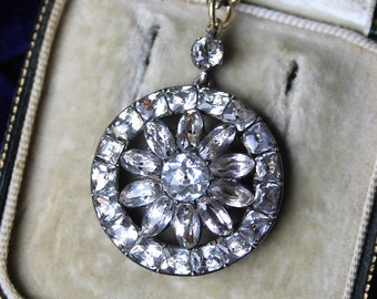 Antique 1800s Dazzling Diamond Paste Pendant, Silver & Gold