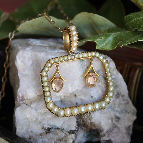 Antique Early Victorian 9K Gold, Pearl, Crystal P… - image 2