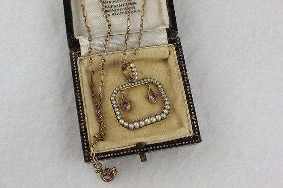 Antique Early Victorian 9K Gold, Pearl, Crystal P… - image 5