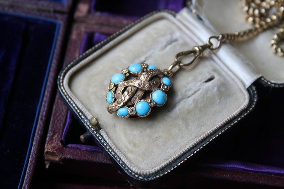 Unusual Antique 1800s 15K Gold, Turquoise, Diamon… - image 5