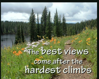 Hiking gift for men or women, hiker quote poster art, nature scene wall decor, beautiful view, printable forest picture, lake view artwork