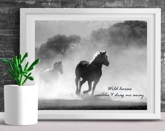 Rolling Stones quote, Wild Horses digital download, Horse print wall decor, cowboy picture present, printable poster, gift for horse lovers