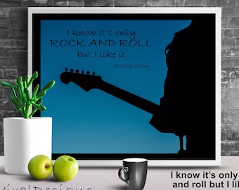 Guitar wall decor gift, Rolling Stones poster art print, rock and roll digital download, downloadable poster, rock lyric quote, teen room
