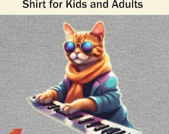 Cat Playing Piano Shirt for Adults Kids, Fun Animal Lover Tee, Music Birthday Gifts Him Her, Musician Piano Players Presents, Loves Feline