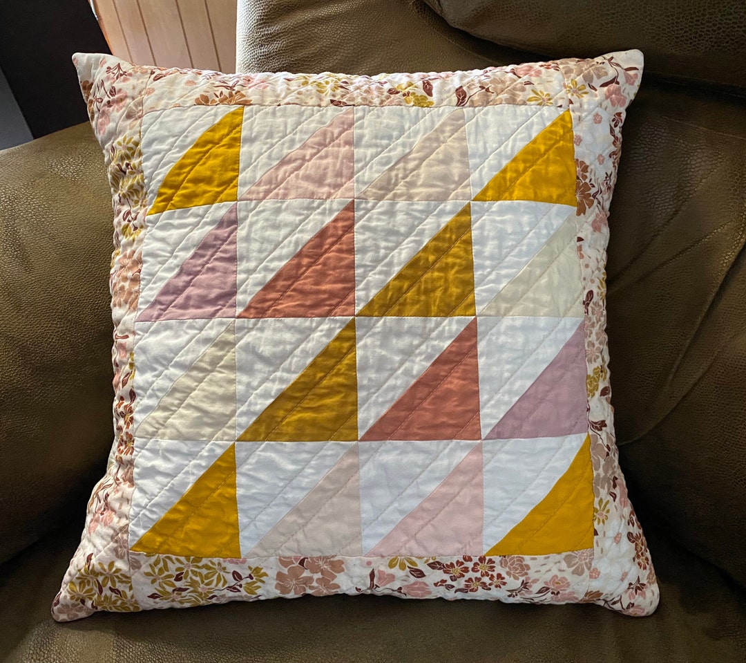 Handmade Quilted Pillow Cover triangles my Own Creation. Comfy Pillow. Perfect Gift. Etsy