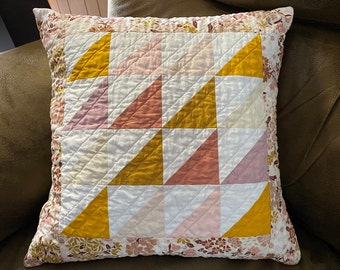 Handmade Quilted Pillow Cover: “Triangles” (my own creation). Comfy pillow. Perfect gift.