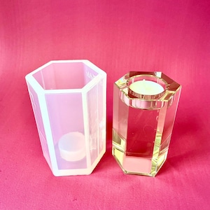 Tall hexagon candle holder molds for resin // Smooth and shiny clear silicone molds // Casting molds // Molds for floral preservation