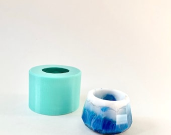 Faceted candle holder silicone mold // tea light candle holder mold // mold for resin // mold for concrete