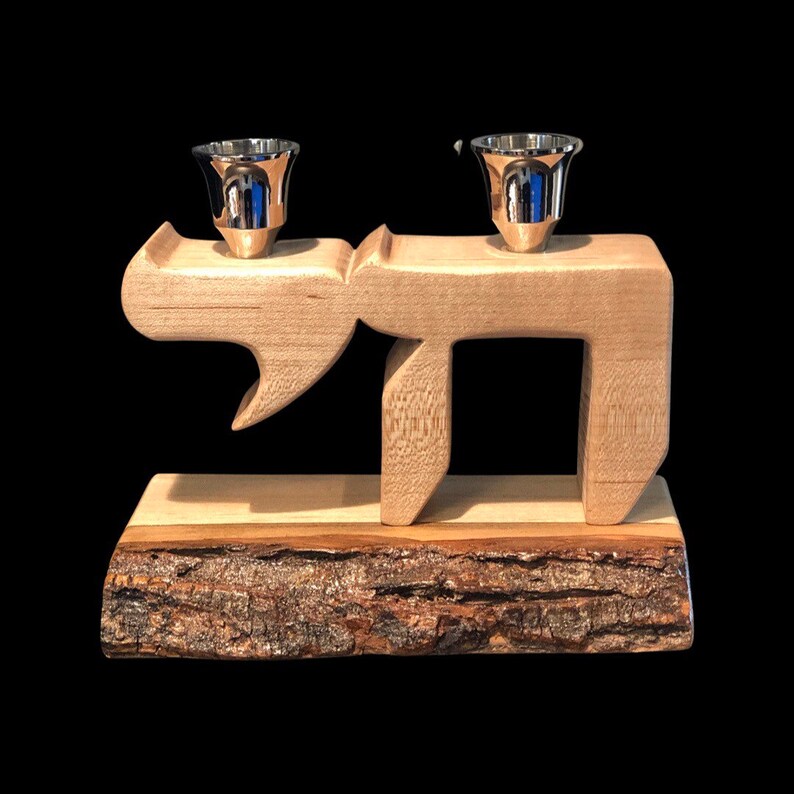 Shabbat Candle Holders chai With Live Edge Base Etsy