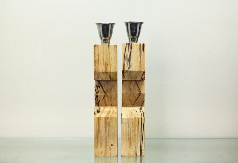 Spalted Maple Wood Shabbat Candlesticks Etsy