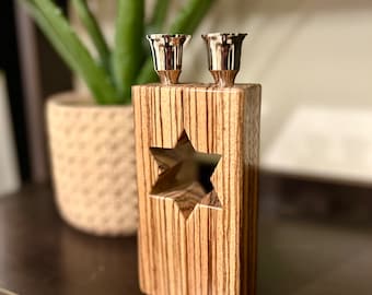 Zebra Wood Shabbat Candlesticks