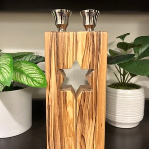 Olive Wood Shabbat Candlesticks