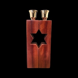 Red Heart Wood Shabbat Candlesticks