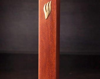 Handmade Redheart Wood Mezuzah – Modern Judaica – Jewish Housewarming Gift