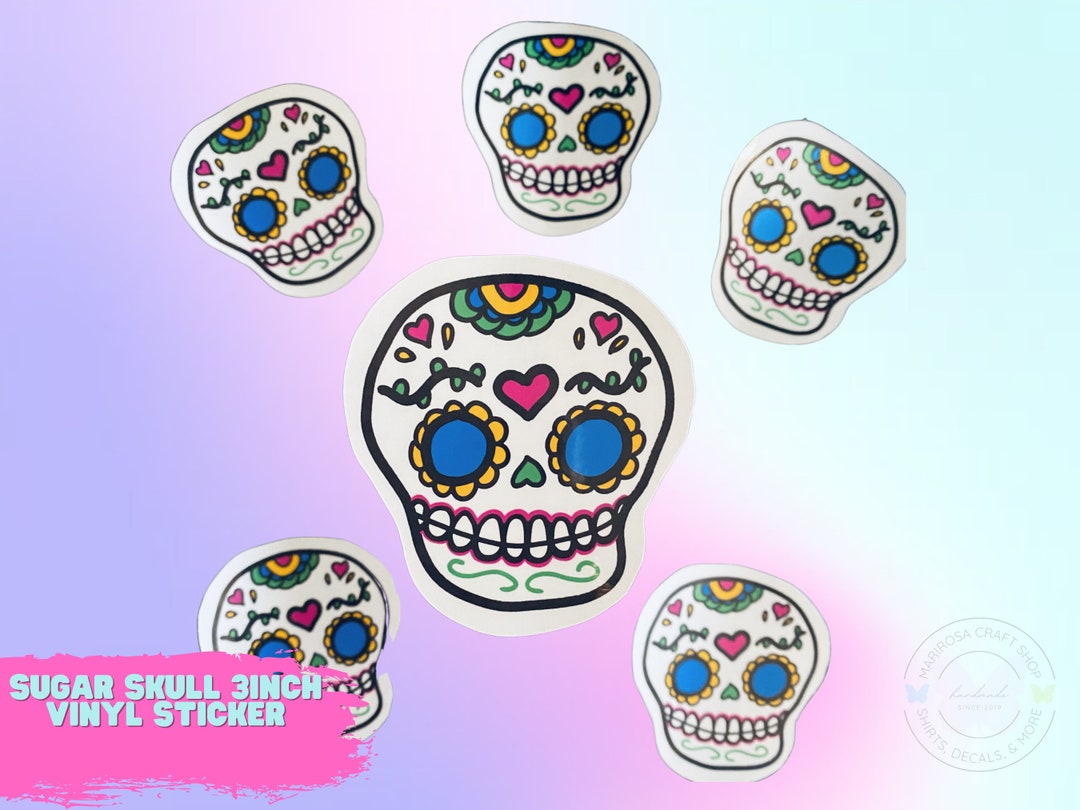 Sugar Skull Vinyl Sticker, Waterproof Vinyl Sticker, Weatherproof Vinyl ...