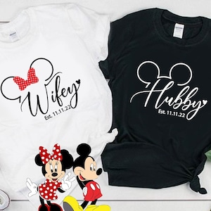 Hubby Wifey Disney shirt_Disney wedding shirts_Disney honeymoon shirts_Just Married Disney shirt_ 2023 couples tee shirt v neck tank top