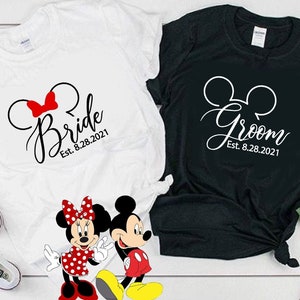 Disney Bride Groom T-shirt_Disney honeymoon couples t-shirt gift_Just Married couples black white t-shirts_Wedding data established shirt