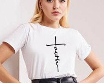 Faith Cross Christian T-shirt_Jesus_Vertical Cross_Religious Shirt_Church_Disciple_Love Grace_Trendy Oversized Streetwear Unisex tee