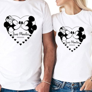Mickey Minnie Just Married tee shirt_Disney honeymoon tee_Personalized just married Disney shirts_custom wedding gift_Disney matching tees