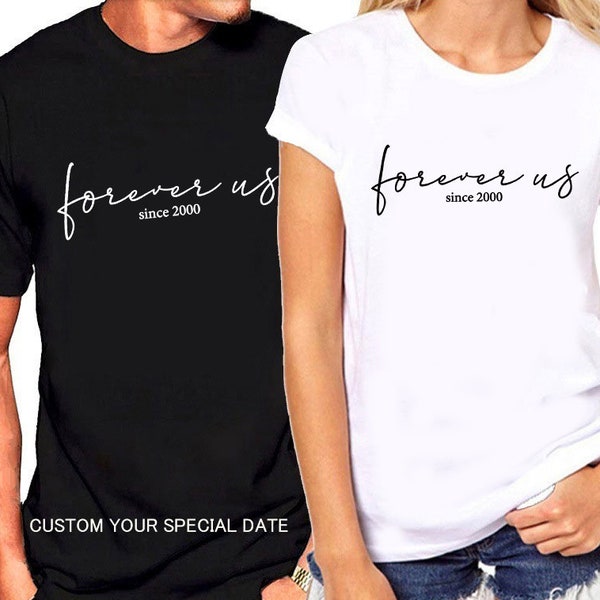 Forever Us Est 2024 Custom tee Shirt_together forever Personalized Date Tee_Couple Matching T-shirt_Anniversary Couples Gift_Valentines Day